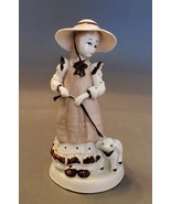 Mary Had Little Lamb Figurine Vtg 8&quot; Polka Dot Pinafore Taupe White FREE... - £16.42 GBP