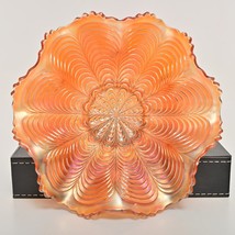 Vintage Fenton Peacock Tail Marigold Carnival Glass Bowl w/ Ruffled Edge 7&quot; - £21.93 GBP