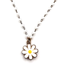 Faux White Pearl Dainty Enamel Daisy Pendant Necklace - $23.76