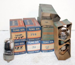 7- Vintage Tung-Sol 7Y4 Audio Vacuum Tubes ~ NOS ~ Boxes Dirty ~ 1 is Sylvania - £54.98 GBP
