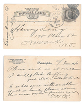 UX5 1876 Phila PA Fancy Cork Cancel Turner Andrew co to Henry Lang Newark NJ - $9.95