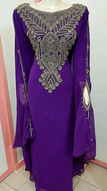 Wedding Dubai  Farasha Purple Dress Georgette Ramzan Long Kaftan Abaya Moroccan - £44.17 GBP