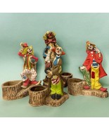 Vintage Set Of 4 Ricardo Clowns Driftwood Statue Quirky Folk Art HandPai... - £53.75 GBP