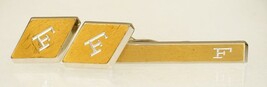 Vintage Mens Jewelry Cuff Links HICKOK MCM Gold Tone Tie Bar Set F Monogram - $24.74