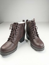 NEW Soda Wome&#39;s Faux Leather Lace Up zipper Combat Ankle Bootie Brown sz 8 - £15.41 GBP