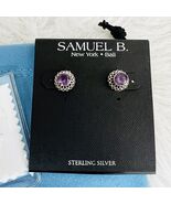 Samuel B. Sterling Silver Beaded Border Round Amethyst Stud Earrings, Si... - $1,843.49 MXN