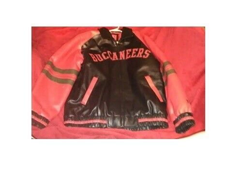 Tampa Bay Buccaneers Faux Leather Varsity Bomber NFL Jacket Embroidered Size L - £70.43 GBP