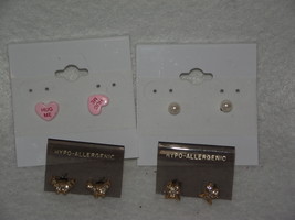Vintage new old stock girls child earrings lot for pierced ears butterfly heart - £6.29 GBP