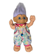 Vintage Ace Novelty Treasure Troll Purple Hair Doll Bellybutton Blue Gem... - $22.76