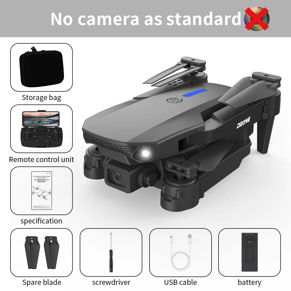 2024 E88 Pro FPV Drone 4K Dual Camera Foldable RC Quadcopter (Black-no-Cam) - $44.00