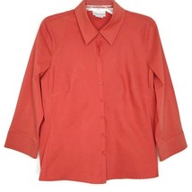 Worthington Womens Blouse Size 16 3/4 Sleeve Button Front V-Neck Solid Carnation - $13.97