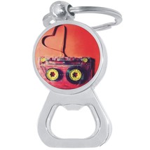 Music Cassette Love Bottle Opener Keychain - Metal Beer Bar Tool Key Ring - £8.41 GBP