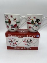 FITZ &amp; FLOYD SET-2 SANTA/SNOWMAN &quot;MERRY &amp; BRIGHT&quot; CHRISTMAS MUGS/CUPS  New - $18.81