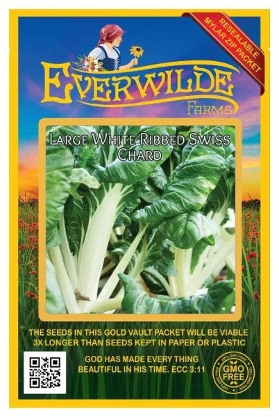 200 Large White Ribbed Swiss Chard Seeds Farms Mylar Seed Packet Fresh Garden - £6.56 GBP