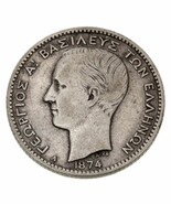 1874 Greece Drachma Coin in VF Condition KM# 38 - $121.66 CAD