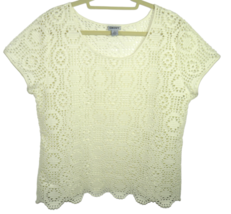 DKNY Women&#39;s XL Off White Crochet Lace Short Sleeve Top - £13.42 GBP