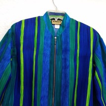 Blazer Glory Jacket Womens Medium Zip Up Blue Green Stripe Vintage Made USA - £13.94 GBP