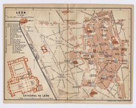 1913 Original Antique City Map Of Leon / Spain - $24.20