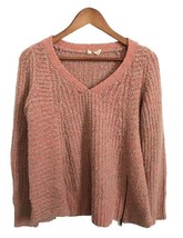 Anthropologie MOTH Womens Sweater Peach Ribbed Nubby V Neck Zip Detail Sz Medium - £15.33 GBP