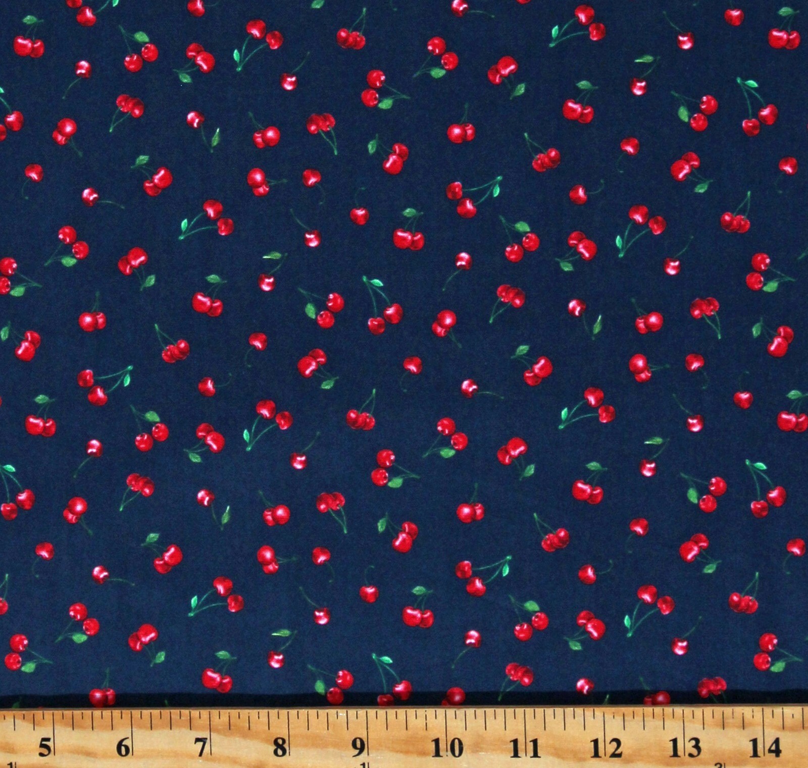 Cotton Tossed Tiny Cherries Cherry Fruit Navy Fabric Print by the Yard D... - $12.95