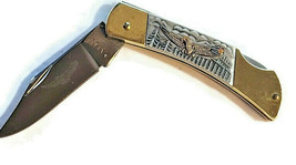 Flying Eagle Pocket Hunting Knife 5in Ornate Design Brass &amp; Stainless #0A291 - £19.92 GBP