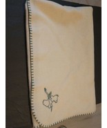 White fleece Baby Blanket W/ Green Embroidered Stork &amp; Trim 45&quot; X 38&quot; - £6.26 GBP