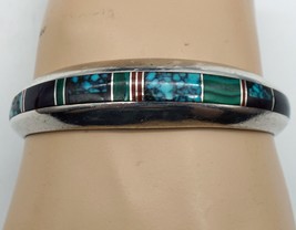 Navajo Silver Cuff Bracelet Ray Tracey Knifewing Turquoise Onyx Coral Ma... - £400.63 GBP