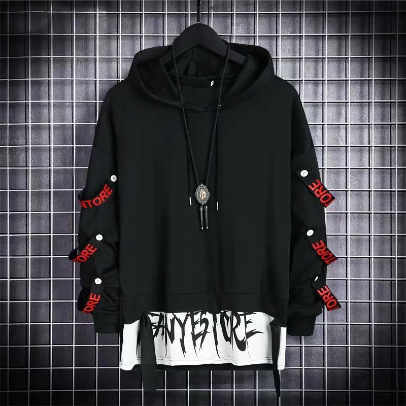 Autumn Men&#39;s Hoodie Sweatshirt Casual Black Hoodies Tops Techwear Hip Hop Haraju - £75.20 GBP