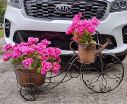Plants Stand bicycle Wrought Iron &amp; Copper Color Flower Tub &amp; Water Can ... - $89.99