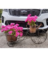 Plants Stand bicycle Wrought Iron &amp; Copper Color Flower Tub &amp; Water Can ... - $89.99