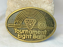 Vtg Brass Belt Buckle Tournament Eight Ball Billiards Pool 1.75&quot; Loop Accessory - £23.68 GBP