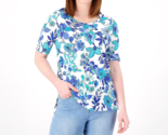 Susan Graver Weekend Printed Cotton Elbow Sleeve Scoop Neck Top Blue/Tur... - £21.81 GBP