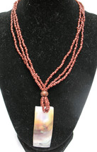 Multi Strand Genuine Mother of Pearl MOP Pendant Beaded Necklace Button Brown 16 - £12.82 GBP