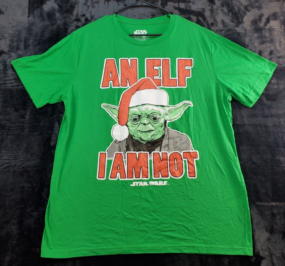 Star Wars Christmas T Shirt Men Size XL Green Graphic Yoda Cotton Short ... - $11.29