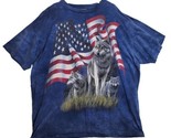 Vintage 2001 The Mountain T-Shirt Mens XL Wolves Wolf USA Flag Blue Tie ... - $14.80