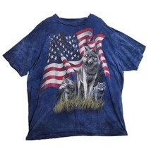 Vintage 2001 The Mountain T-Shirt Mens XL Wolves Wolf USA Flag Blue Tie Dye Y2K - £11.57 GBP