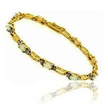 Created Opal Genuine Tiny Diamond Tennis Bracelet 14K Yellow Gold Over 9... - £55.60 GBP