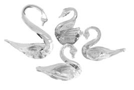 Lot 4 Crystal Art Glass Swan Figurines Hand Blown Studio Made Clear Birds - $53.20