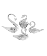 Lot 4 Crystal Art Glass Swan Figurines Hand Blown Studio Made Clear Birds - £41.61 GBP