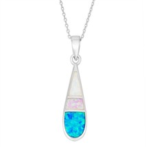 Sterling Silver White, Pink, and Blue Inlay Opal Teardrop Pendant - £47.84 GBP