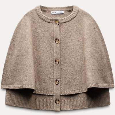 ZARA BNWT 2025. MINK WOOL KNITTED CAPE CARDIGAN JACKET BUTTONS. 2488/107