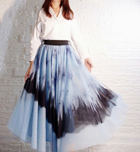 Dusty Blue Long Tulle Skirt Women Plus Size Fluffy Tulle Skirt image 4