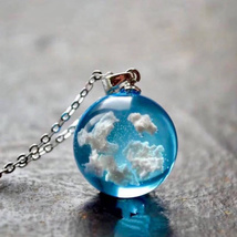 Blue Sky White Cloud Necklace Transparent Ball Shape Resin Pendant Necklace - £16.74 GBP