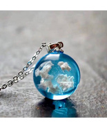 Blue Sky White Cloud Necklace Transparent Ball Shape Resin Pendant Necklace - £16.47 GBP