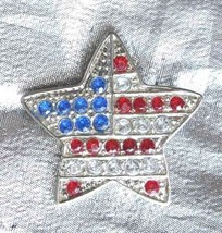 Red, Clear &amp; Blue Rhinestone Silver-tone Star brooch 1980s vintage 1 1/2&quot; - £9.60 GBP