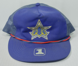 Vtg Seattle Mariners Hat Cap Twins Official Snapback Trucker Blue Red Trident - £15.94 GBP