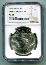 1922 Peace Silver Dollar Ngc MS65 Hot 50 Vam 4 Ddo Motto Nice Original Coin - £637.55 GBP