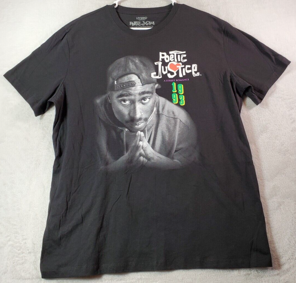 Primary image for Poetic Justice Tupac T Shirt Mens Size XL Black Knit Cotton Short Sleeve EUC