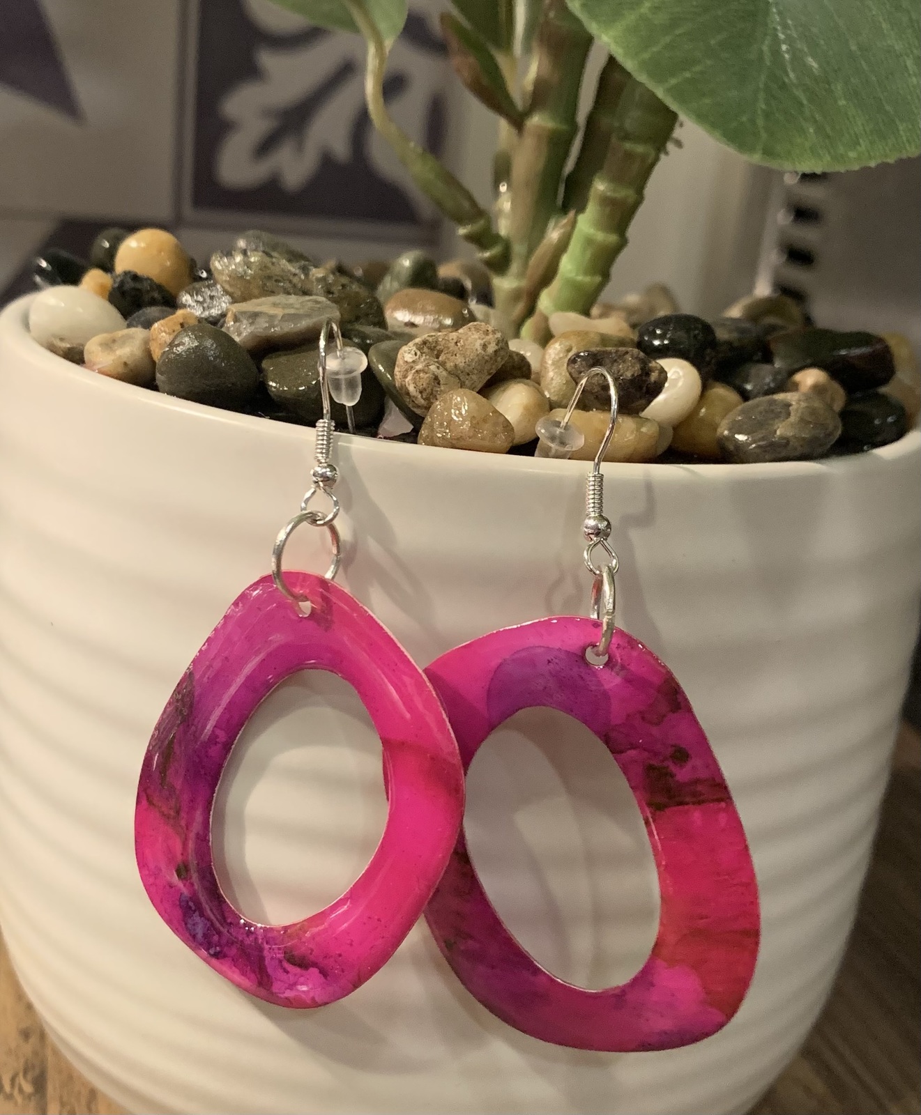 Pink Handmade Resin Earrings - £9.65 GBP