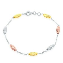 Tri-color Sterling Silver Diamond Moon Oval-cut Beads Bracelet - £22.77 GBP